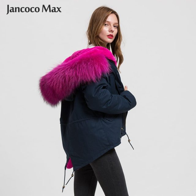Women Fashion Fur Parka Real Raccoon Fur Big Collar Parkers Hooded Coat Detachable S1722