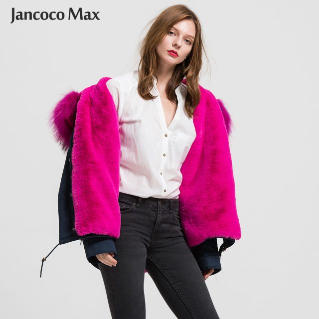 Women Fashion Fur Parka Real Raccoon Fur Big Collar Parkers Hooded Coat Detachable S1722