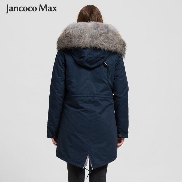 Women Fashion Fur Parka Real Raccoon Fur Big Collar Parkers Hooded Coat Detachable S1722