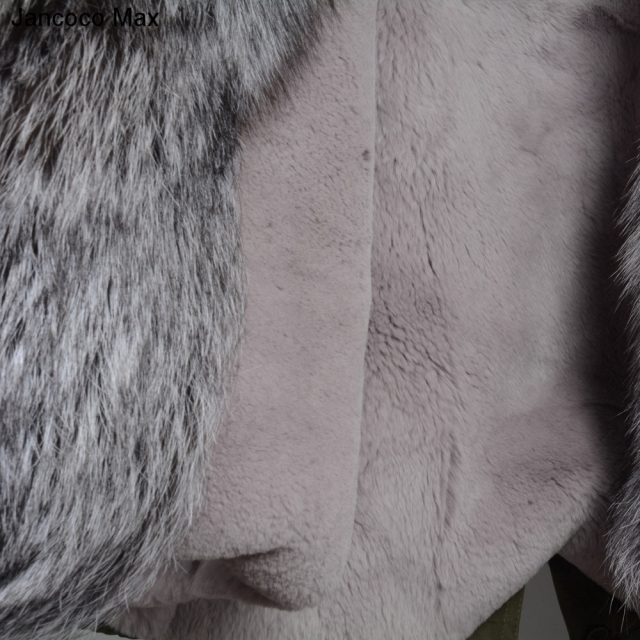 Jancoco Max 2019 Real Fox Fur Collar Hooded Coat Rex Rabbit Lined Parka Women Parker Winter Jacket Warm Overcoat S7113