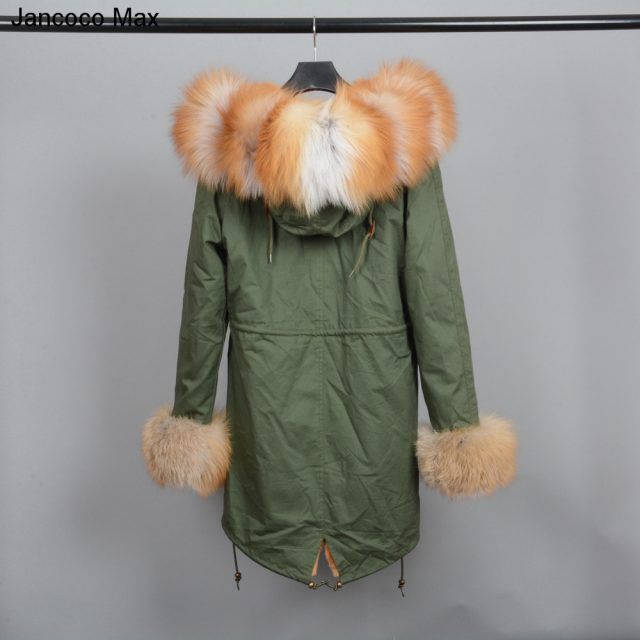 Jancoco Max 2019 Real Fox Fur Collar Hooded Coat Rex Rabbit Lined Parka Women Parker Winter Jacket Warm Overcoat S7113