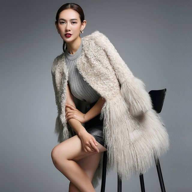 rf0093 Winter Fashion Women Real Fur Coat Natural Lamb Fur with Mongolia Sheep Fur Jacket Real Sheep Fur Jacket