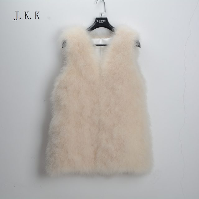 Jancoco Max S1007 Real fur gilet Or Genuine ostrich /Turkey Feather fur Long Vest Women New Fashion Jacket