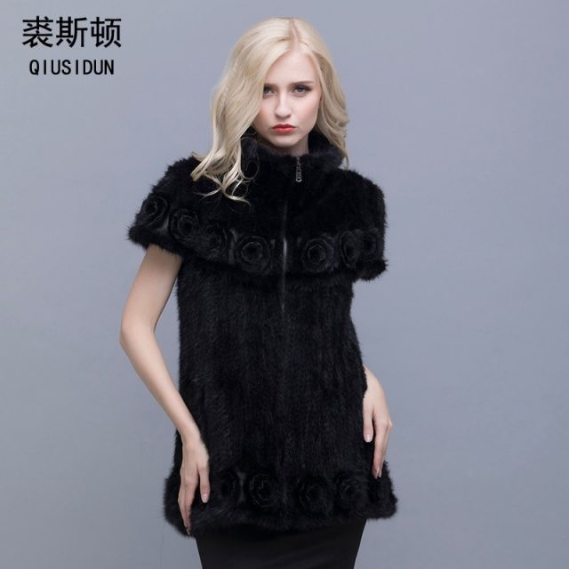 Mink knitted coat  The real fur knitted jacket Stylish Lapel bat sleeve  A woman with flowers in winter warm clothing L-4XL