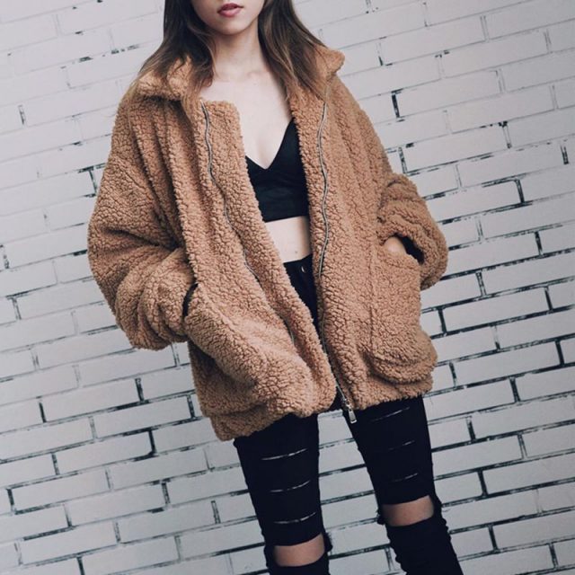 Elegant Faux Fur Coat Women 2019 New Arrival Warm Soft Zipper Fur Jacket Female Plush Overcoat Pocket Casual Teddy Outwear