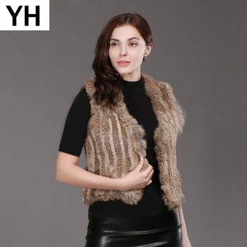 Women Genuine Knitted Rabbit Fur Vests Fashion Knit 100% Real Rabbit Fur Gilet Wholesale and Tetail Sleeveless Rabbit Fur Coat