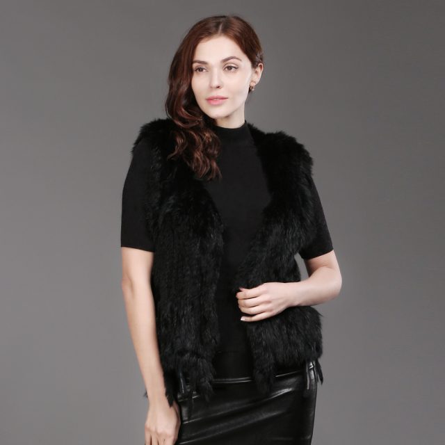 New Women Knitted Real Rabbit Fur Vests Fall Winter Warm Real Natural Rabbit Fur Gilets Casual With Tassel Rabbit Fur Waistcoats