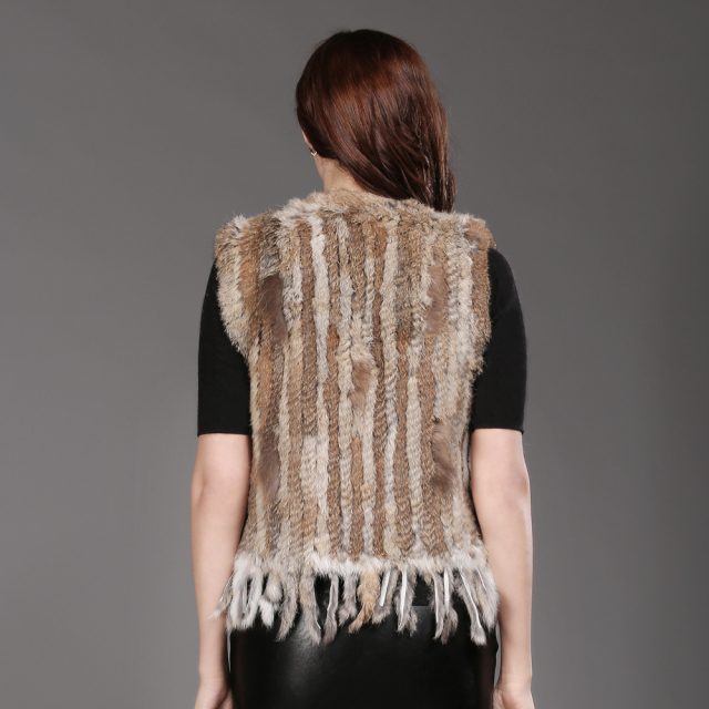 New Women Knitted Real Rabbit Fur Vests Fall Winter Warm Real Natural Rabbit Fur Gilets Casual With Tassel Rabbit Fur Waistcoats