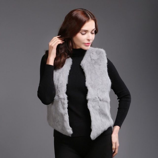2019 New Style Autumn Winter Genuine Full Pelt Real Fur Vest Short Women Real Rabbit Fur Gilet Natural Rabbit Fur Waistcoat