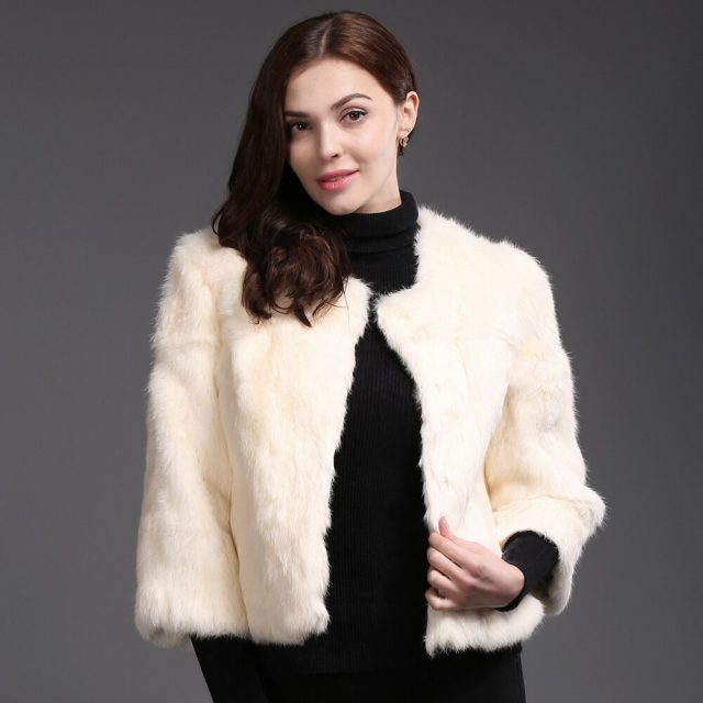 2019 Hot Sale Autumn Winter Genuine Full Pelt Real Rabbit Fur Jacket Women Real Rabbit Fur Coat Casual Slim Rabbit Fur Overcoat