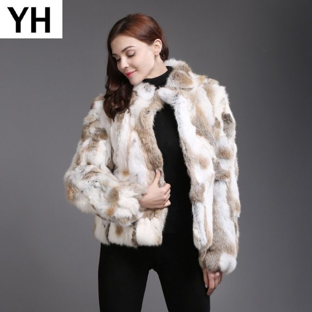 2019 Hot Sale Women Genuine Real Rabbit Fur Coat Lady Winter Warm Real Natural Rabbit Fur Jacket Casual Real Rabbit Fur Overcoat