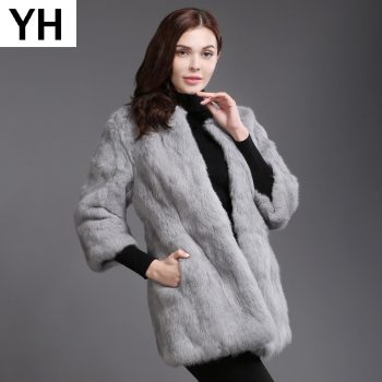 2019 New Autumn Winter Genuine Full Pelt Real Rabbit Fur Jacket Women Real Rabbit Fur Coat Slim High Quality Rabbit Fur Overcoat