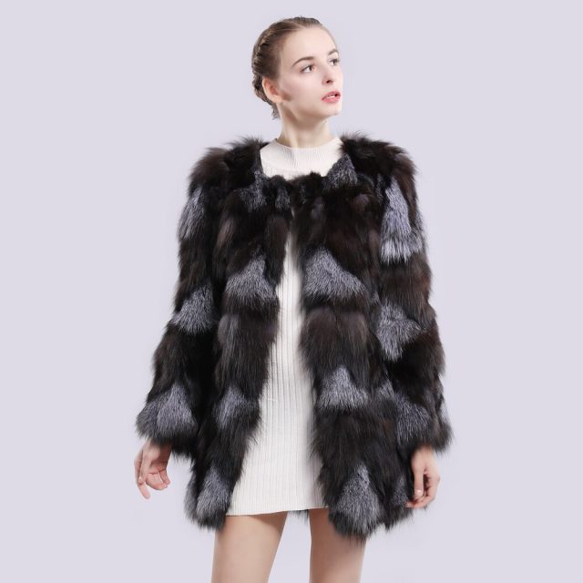 2019 Autumn Winter Natural Color Real Sliver Fox Fur Jacket Women Fashion Real Sliver Fox Fur Coat 100% Genuine Fox Fur Overcoat