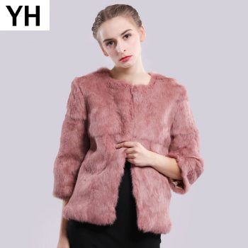 Hot Sale Autumn Winter Genuine Full Pelt Real Fur Jacket Women Real Rabbit Fur Coat Natural Fur Coats Slim Rabbit Fur Overcoat