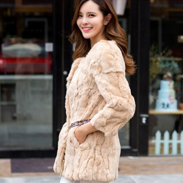 2019 Lady Autumn Winter Genuine Real Rex Fur Jacket Women Long Style Rex Rabbit Fur Coat 100% Natural Rex Rabbit Fur Overcoat