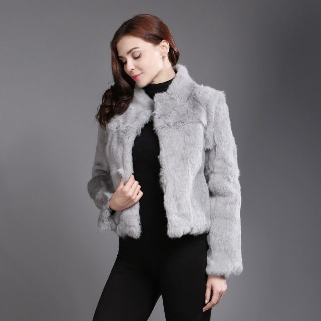 Genuine Full Pelt Real Fur Jacket Women New Design Real Rabbit Fur Coat Natural Rabbit Fur Coats Slim Real Rabbit Fur Overcoat