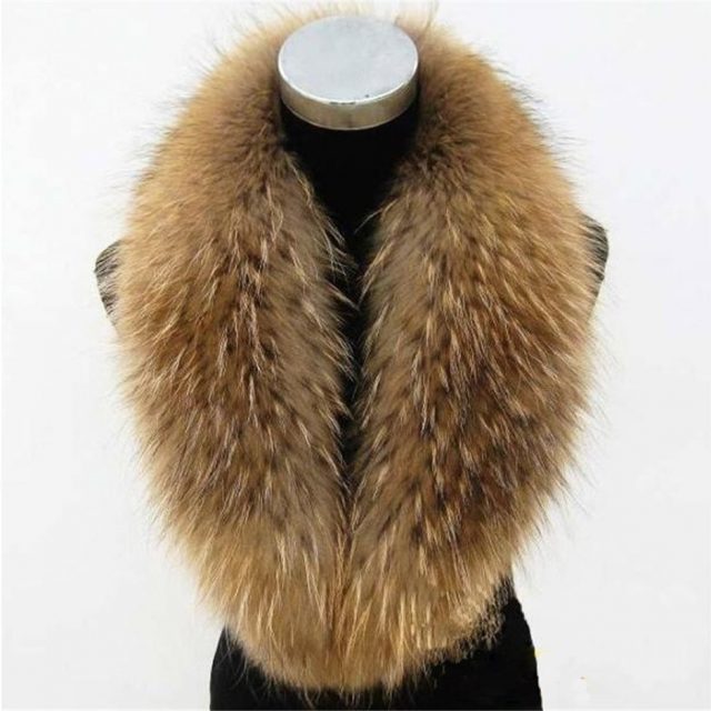 Golden Brown Raccoon Fur Collar Raccoon-Fur-Collar Racoon Fur Trim Real Raccoon Fur Scarf Neckwamer Shawl Wrap Removable Collar