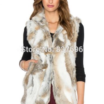 Fashion Style Really Rabbit Fur Vest Patched Real Fur Women Winter Autumn Outwear