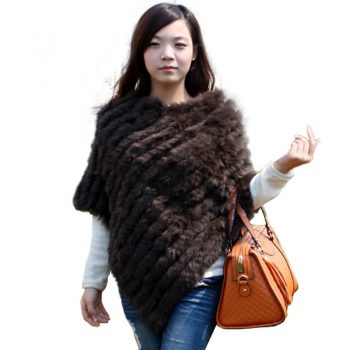 Women Fashion Solid Pullover Knitted Genuine Rabbit Fur Poncho Cape Ladies Real Fur Knit Amic Wraps Triangle Shawls Outwear Coat