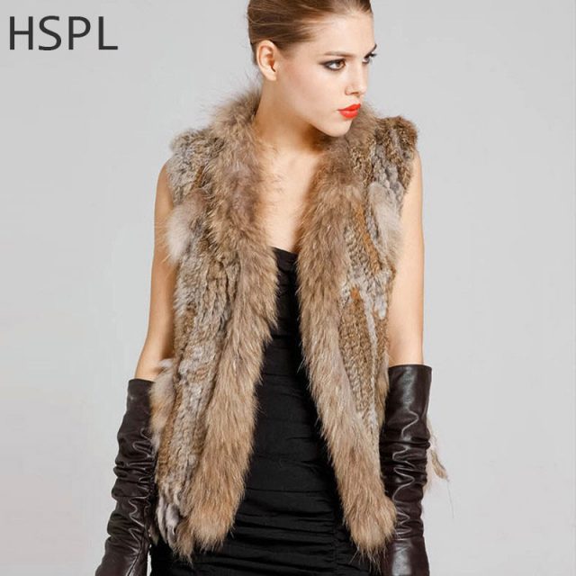 HSPL Fur Vest Real Rabbit Women Gilet With Fur Trimming Tassels Female Waistcoat Lady Real Fur Gilet Colete Feminino De Inverno