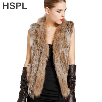 HSPL Fur Vest Real Rabbit Women Gilet With Fur Trimming Tassels Female Waistcoat Lady Real Fur Gilet Colete Feminino De Inverno