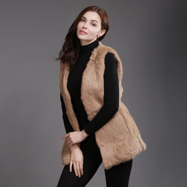 2019 New Autumn Winter Genuine Full Pelt Real Fur Waistcoat Women Real Rabbit Fur Sleeveless Coat Real Natural Rabbit Fur Vest