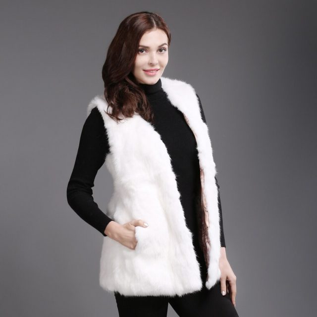 2019 New Autumn Winter Genuine Full Pelt Real Fur Waistcoat Women Real Rabbit Fur Sleeveless Coat Real Natural Rabbit Fur Vest