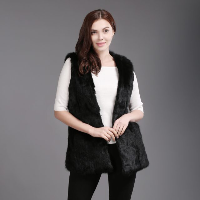 New Style Winter Women Real Rabbit Fur Vests Casual Slim Real Genuine Rabbit Fur Gilets Full Pelt Warm Real Rabbit Fur Waiscoats