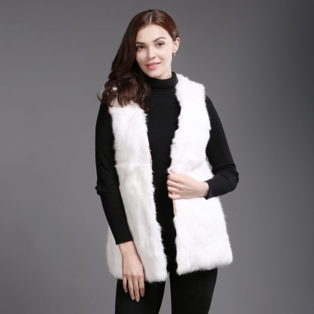 New Style Winter Women Real Rabbit Fur Vests Casual Slim Real Genuine Rabbit Fur Gilets Full Pelt Warm Real Rabbit Fur Waiscoats