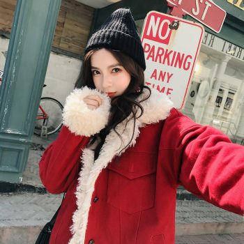 Winter Jacket Women Real Lamb Fur Coat Thick Warm Parka Korean Style Short Outwear Pockets Overcoat Long Sleeve Womens Clothing