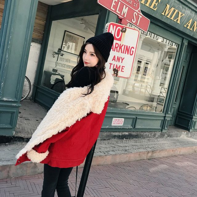 Winter Jacket Women Real Lamb Fur Coat Thick Warm Parka Korean Style Short Outwear Pockets Overcoat Long Sleeve Womens Clothing