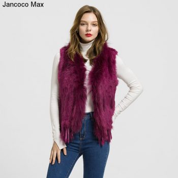 2019 New Arrival Women Real Rabbit Real Fur Vests Raccoon Fur Collar Winter Warm Fashion Gilet Waistcoat Ladies Coat S1700