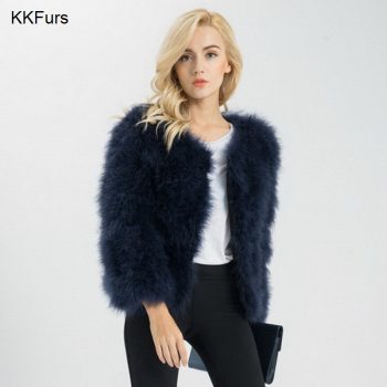 JKKFURS New Women Real Fur Coat  Winter Warm Jacket Genuine Ostrich Feather Fur Indoor Top Quality S1002