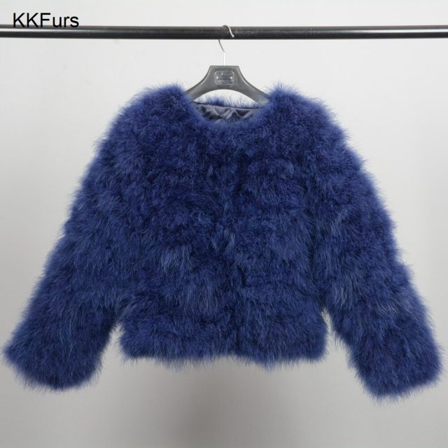 JKKFURS New Women Real Fur Coat  Winter Warm Jacket Genuine Ostrich Feather Fur Indoor Top Quality S1002