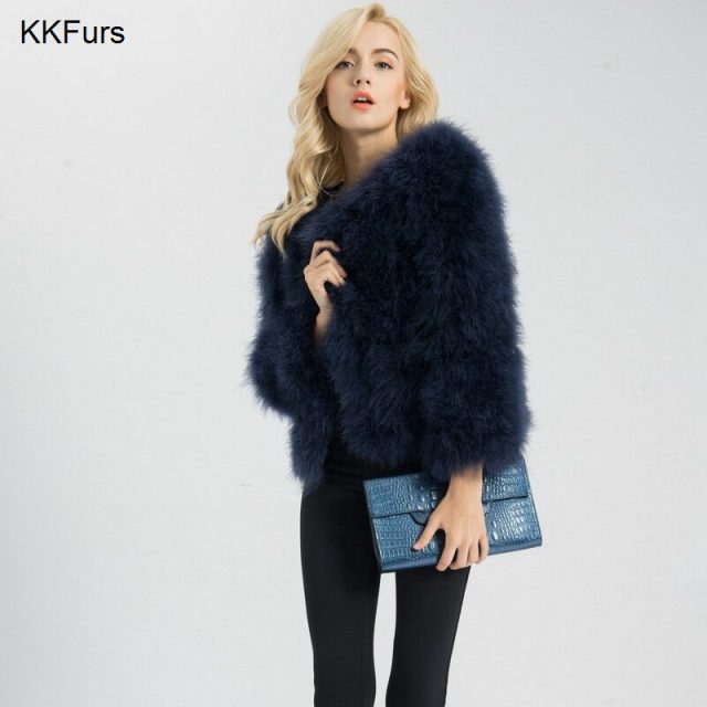 JKKFURS New Women Real Fur Coat  Winter Warm Jacket Genuine Ostrich Feather Fur Indoor Top Quality S1002