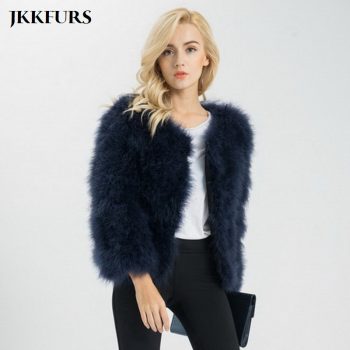 JKKFURS New Women Real Fur Coat Winter Warm Jacket Genuine Ostrich Feather Fur Indoor Top Quality S1002