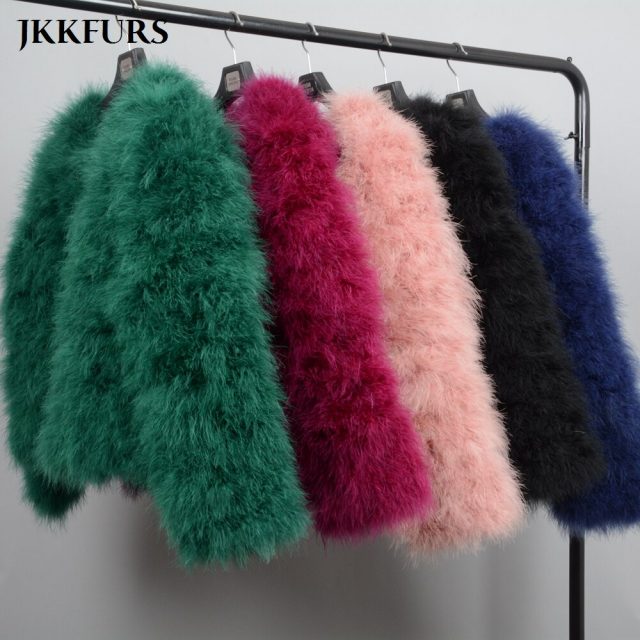 JKKFURS New Women Real Fur Coat Winter Warm Jacket Genuine Ostrich Feather Fur Indoor Top Quality S1002