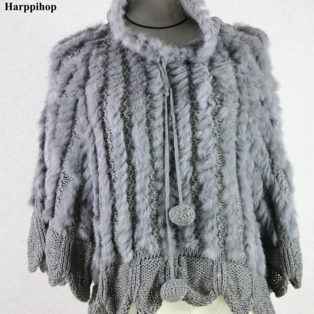 Knitted Solid Real Rabbit Fur O-Neck With Hooded Women And Girls Natural Fur Waistcoat Outerwear Jacket  wholesale harppihop