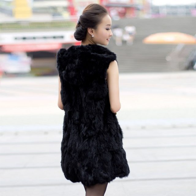 2019 hot sale 100% pure natural authentic rabbit fur vest female hooded long thick warm winter rabbit fur leather natural fur ve