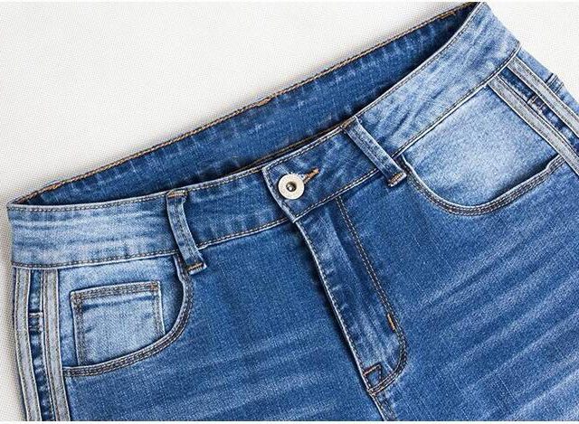 2173 New Women Side Stripes High Waist Jeans Denim Striped Jeans for Female Jeans Pants Blue Patchwork Pants Skinny Jeans