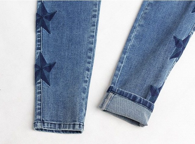 catonATOZ 2142 Mom Jeans New Woman’s Vintage Star Embroidery Jeans Stretch Denim Pants Female Skinny Trousers For Women