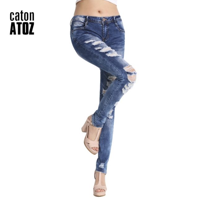 catonATOZ 2045 Low Waist Distressed Jeans New  Ladies Cotton Denim Pants Stretch Womens Ripped Skinny Denim Jeans For Female