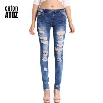 catonATOZ 2045 Low Waist Distressed Jeans New  Ladies Cotton Denim Pants Stretch Womens Ripped Skinny Denim Jeans For Female