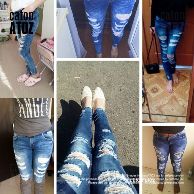 catonATOZ 2045 Low Waist Distressed Jeans New  Ladies Cotton Denim Pants Stretch Womens Ripped Skinny Denim Jeans For Female