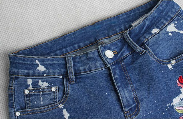 catonATOZ 2108 Women’s Vintage Flower Embroidery Jeans Pencil Stretch Denim Pants Female Skinny Trousers Woman High waist Jeans