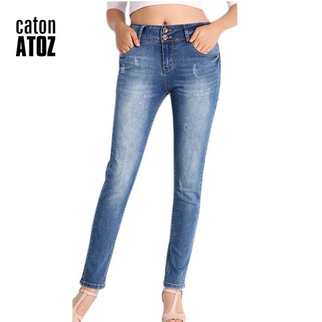 catonATOZ 2052 Office Lady Classic Stretch Skinny Jeans Woman Blue Denim Pencil Pants Jeans For Women