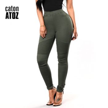 catonATOZ 2149 Women's Big Size High Waist Jeans Army Green Motorcycle Pencil Skinny Denim Pants Trousers Jeans For Women