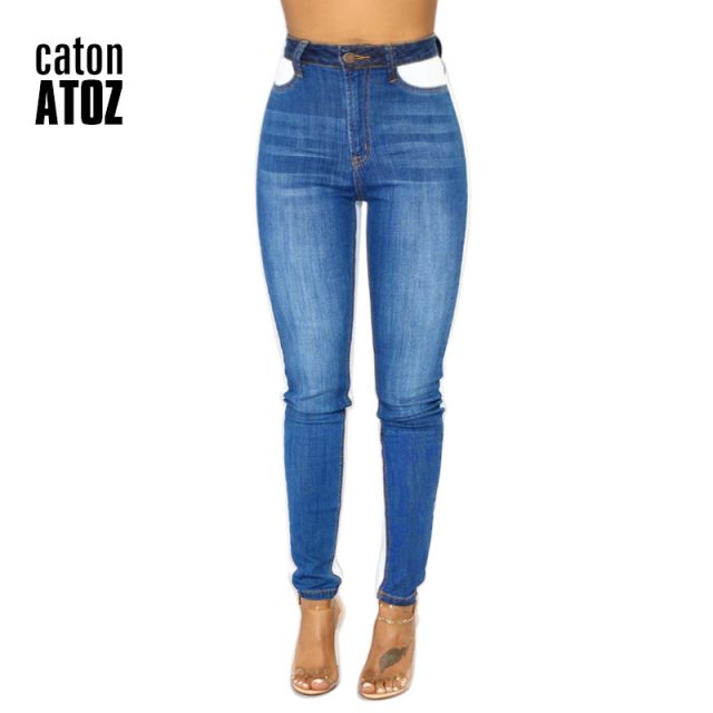catonATOZ 2170 New Arrived Patchwork Jeans Ladies Mid High Waist Denim Pants Womens Stretch Skinny Trousers For Women