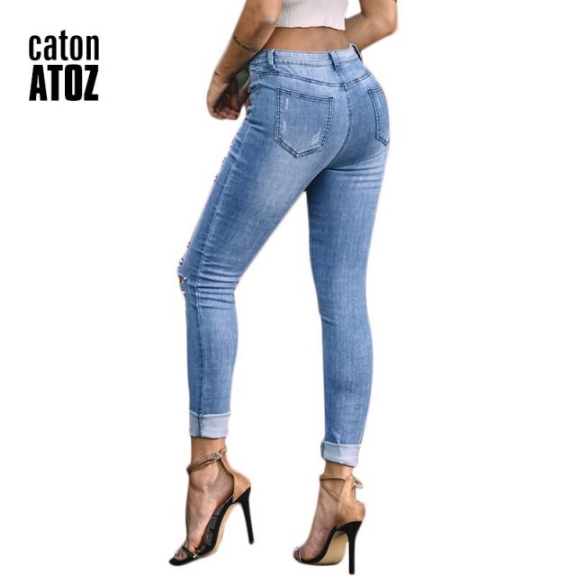 catonATOZ 2184 New Ladies Cotton Pearl Studded Plus Size Mom Jeans Denim Pants Womens Skinny Stretch Ripped Jeans For Women