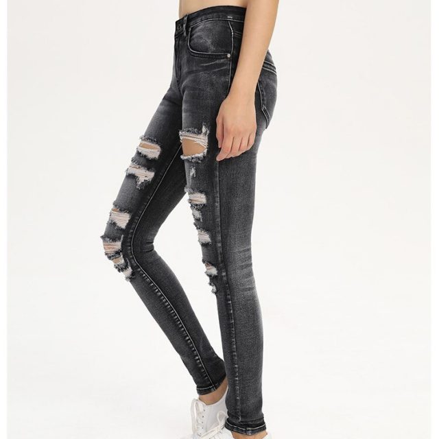 catonATOZ 2230 Black Low Waist Distressed Jeans New Ladies Cotton Denim Pants Stretch Womens Ripped Skinny Jeans For Female
